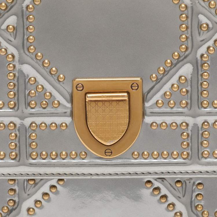 Pre Owned Dior Diorama Silver Studded Leather Vertical Chain Clutch