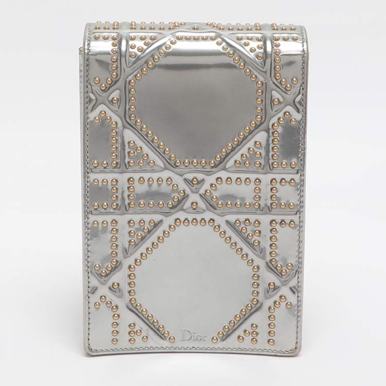 Pre Owned Dior Diorama Silver Studded Leather Vertical Chain Clutch