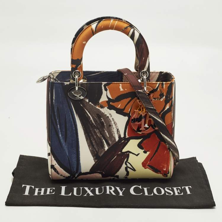 Pre Owned Dior Lady Dior Medium Multicolor Graffiti Satin Tote