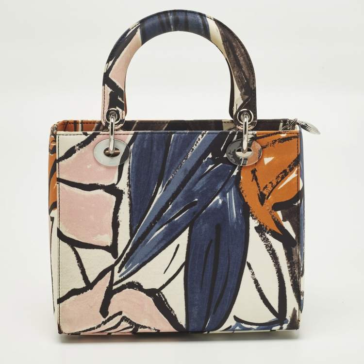 Pre Owned Dior Lady Dior Medium Multicolor Graffiti Satin Tote
