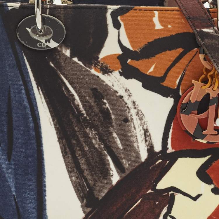 Pre Owned Dior Lady Dior Medium Multicolor Graffiti Satin Tote