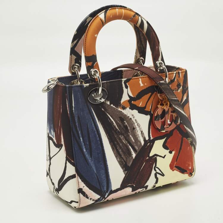 Pre Owned Dior Lady Dior Medium Multicolor Graffiti Satin Tote