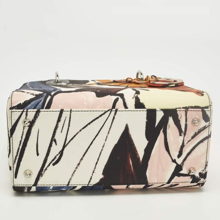 Pre Owned Dior Lady Dior Medium Multicolor Graffiti Satin Tote