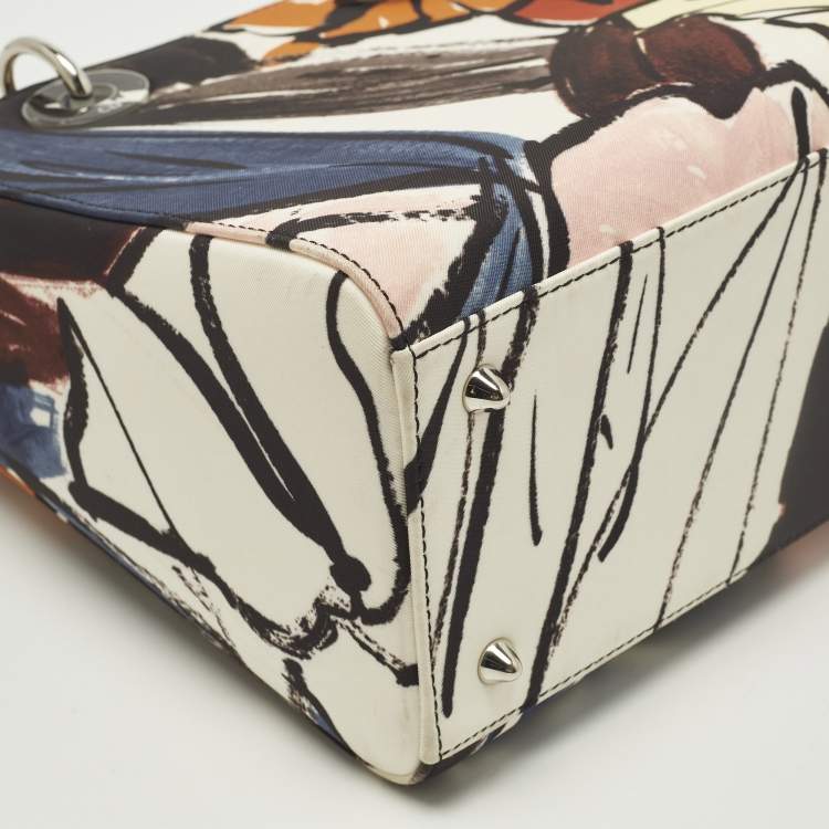 Pre Owned Dior Lady Dior Medium Multicolor Graffiti Satin Tote