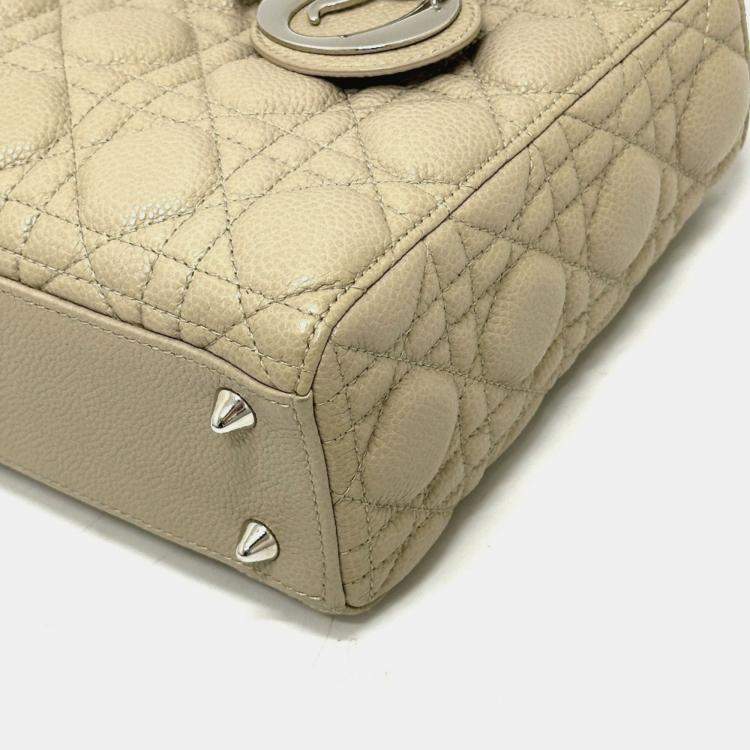 Pre Owned Christian Dior Dior Lady Cannage 2Way Shoulder Bag Handbag Leather Beige