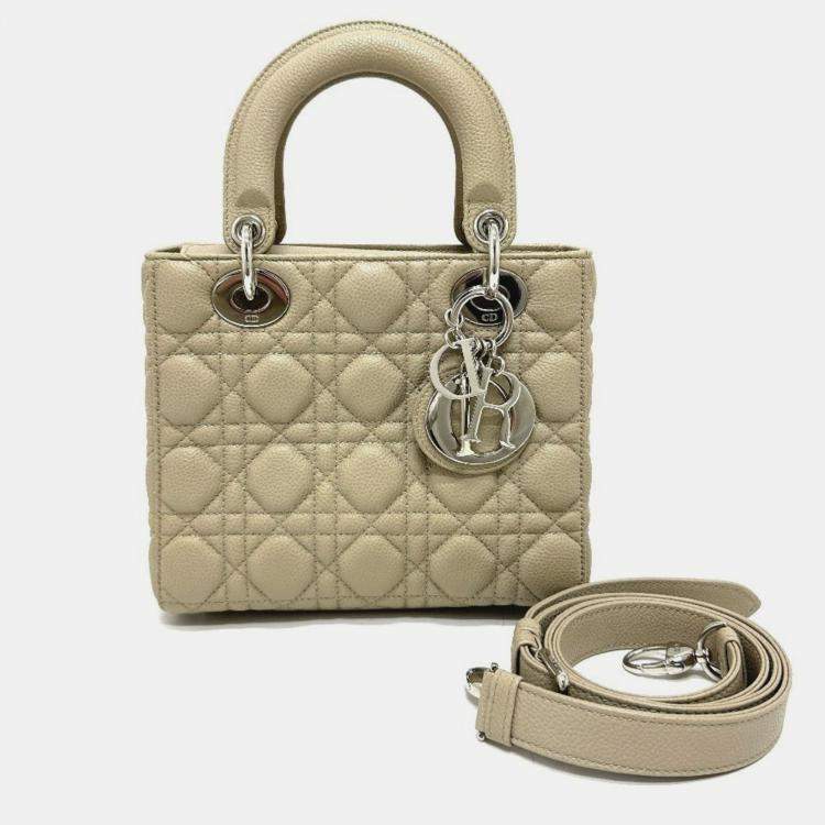 Pre Owned Christian Dior Dior Lady Cannage 2Way Shoulder Bag Handbag Leather Beige