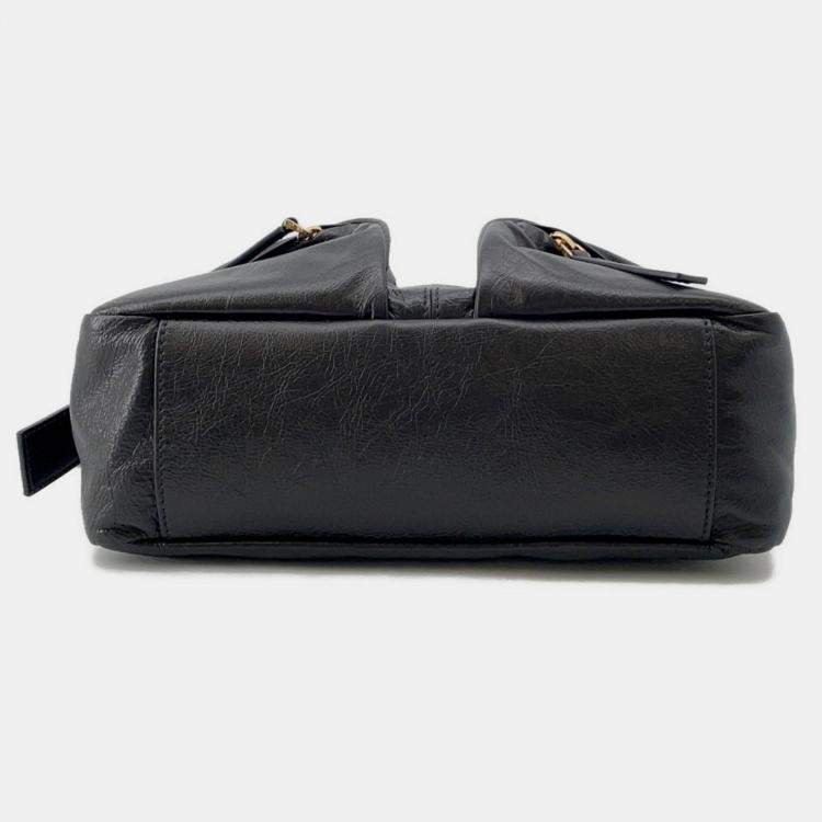 Pre Owned Christian Dior Grand Tour Handbag Crinkled Calfskin Leather Black