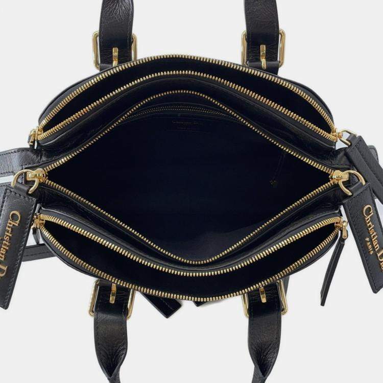 Pre Owned Christian Dior Grand Tour Handbag Crinkled Calfskin Leather Black