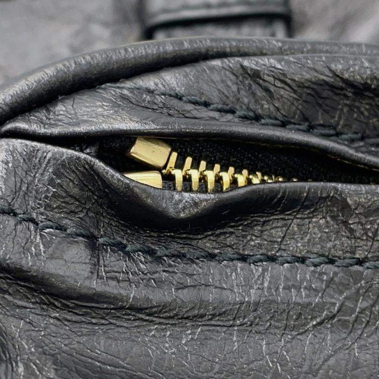 Pre Owned Christian Dior Grand Tour Handbag Crinkled Calfskin Leather Black