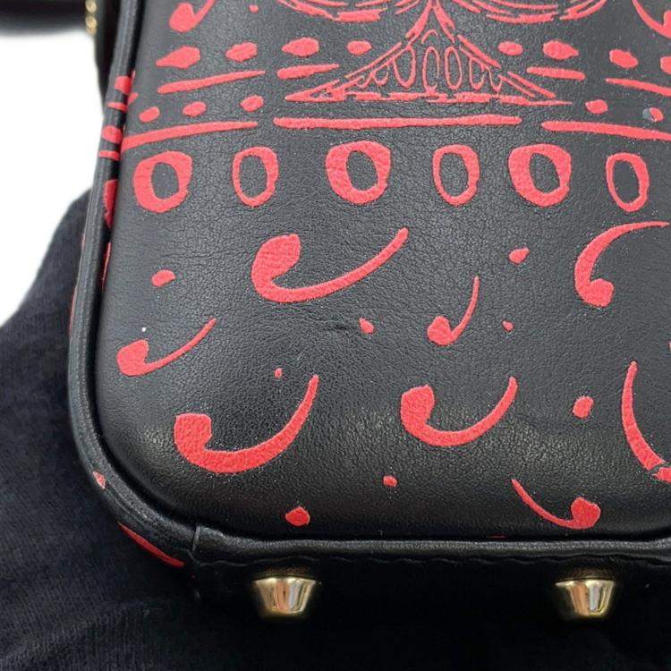 Pre Owned Christian Dior Lady Heart Print Mini Leather Handbag Black