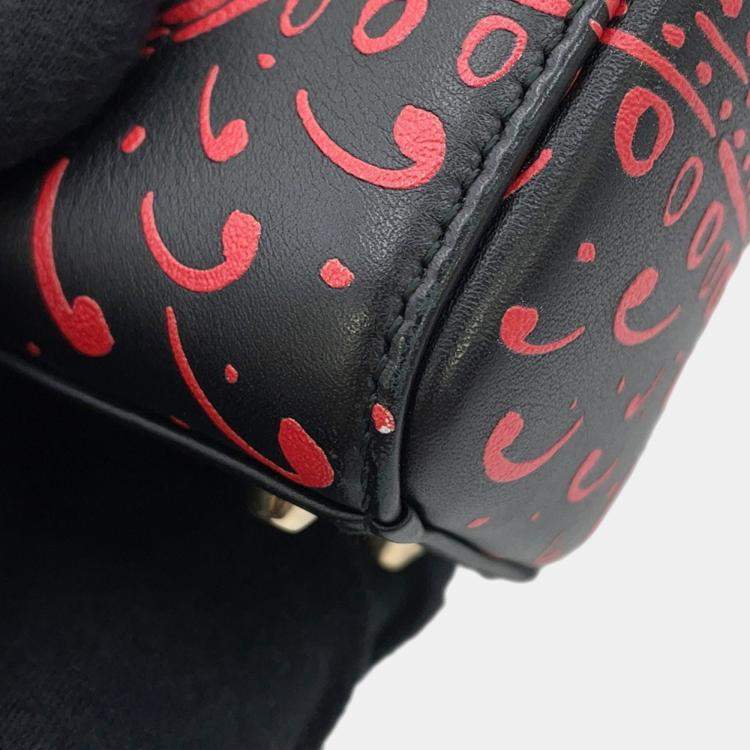 Pre Owned Christian Dior Lady Heart Print Mini Leather Handbag Black