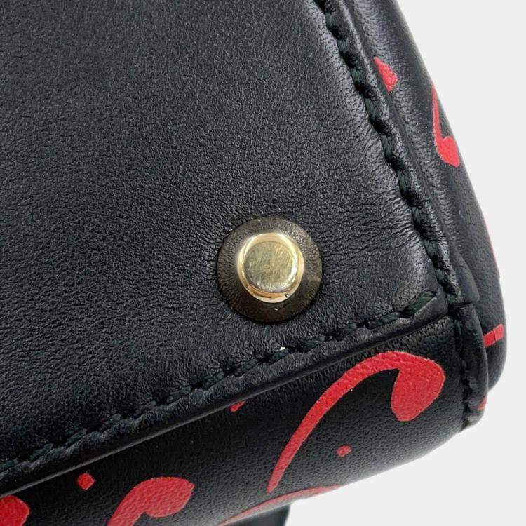 Pre Owned Christian Dior Lady Heart Print Mini Leather Handbag Black