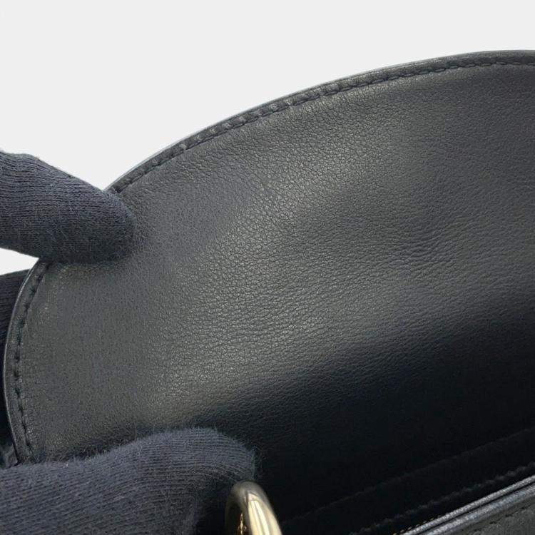 Pre Owned Christian Dior Lady Heart Print Mini Leather Handbag Black