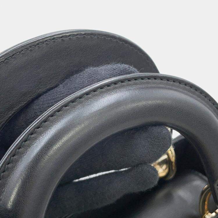 Pre Owned Christian Dior Lady Heart Print Mini Leather Handbag Black