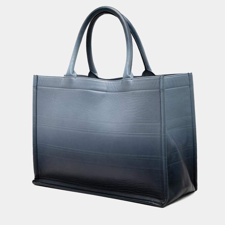 Pre Owned Dior Blue Medium Ombre Embossed Leather Book Tote