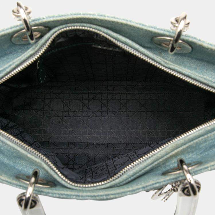 Pre Owned Dior Blue Large Denim Cannage Acrylic Handles Lady Dior