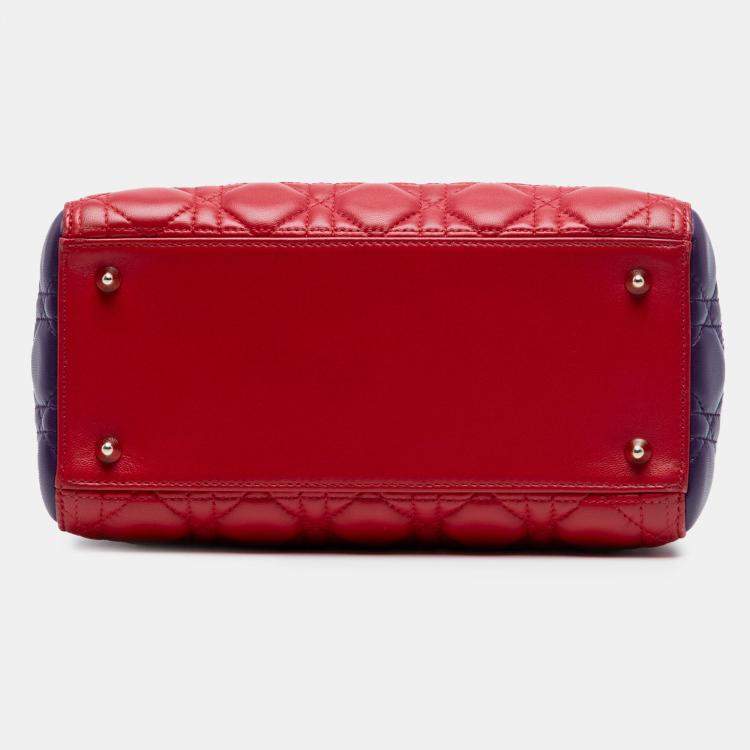 Pre Owned Dior Red Medium Tricolor Lambskin Cannage Lady Dior