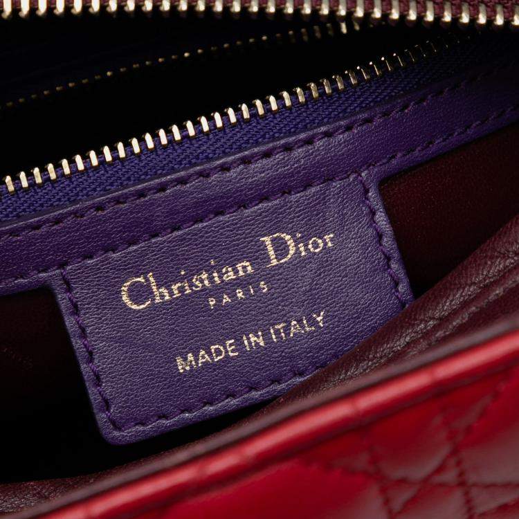 Pre Owned Dior Red Medium Tricolor Lambskin Cannage Lady Dior