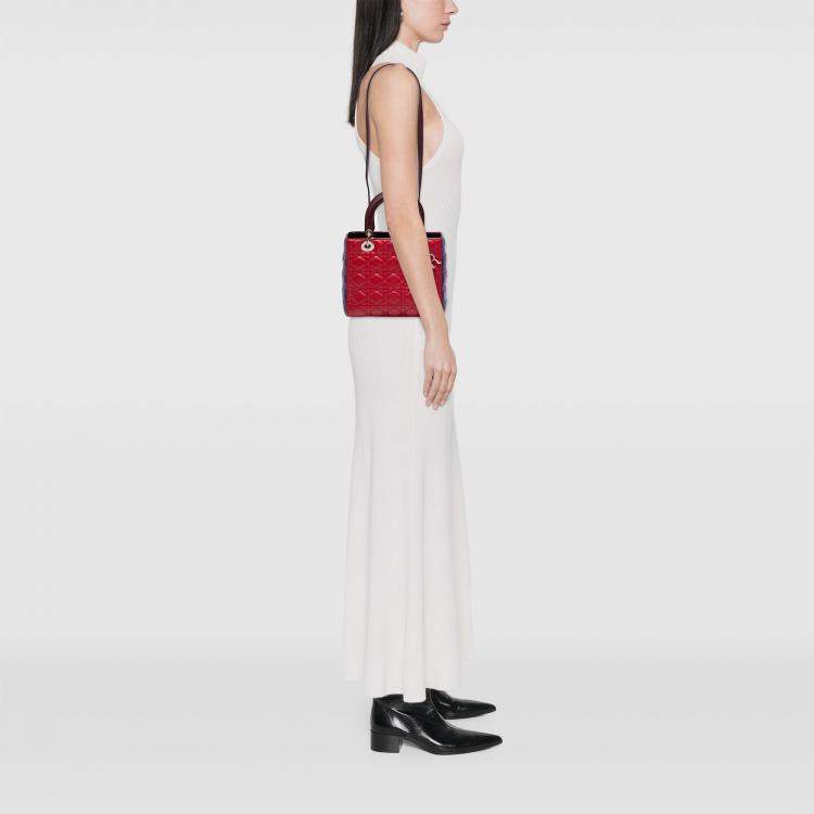Pre Owned Dior Red Medium Tricolor Lambskin Cannage Lady Dior