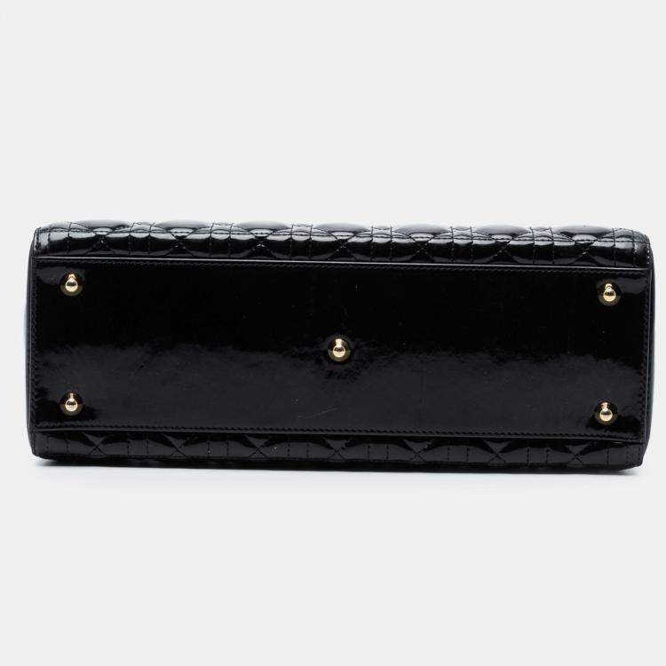Pre Owned Dior Black Large Patent Cannage Lady Dior