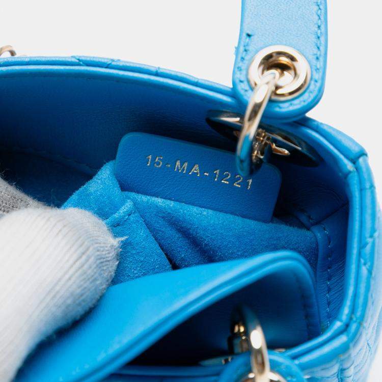 Pre Owned Dior Blue Micro Lambskin Cannage Lady Dior