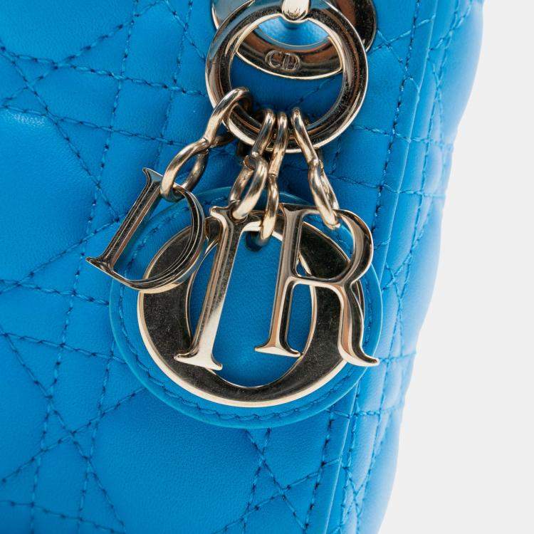 Pre Owned Dior Blue Micro Lambskin Cannage Lady Dior