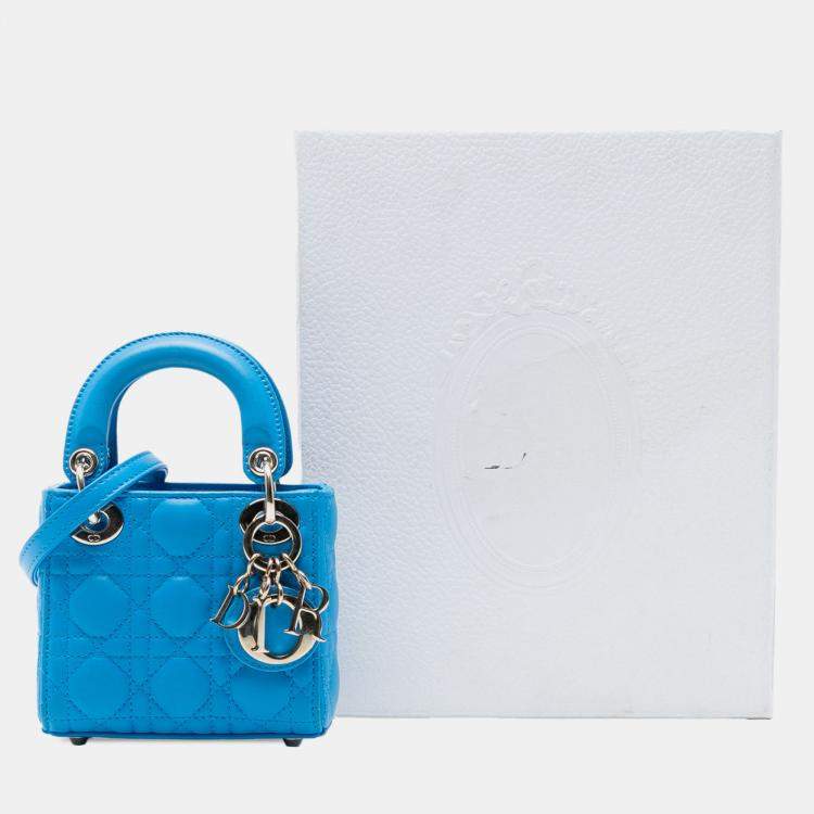 Pre Owned Dior Blue Micro Lambskin Cannage Lady Dior