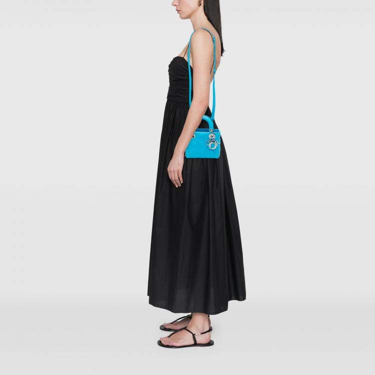 Pre Owned Dior Blue Mini Lambskin Cannage Lady Dior