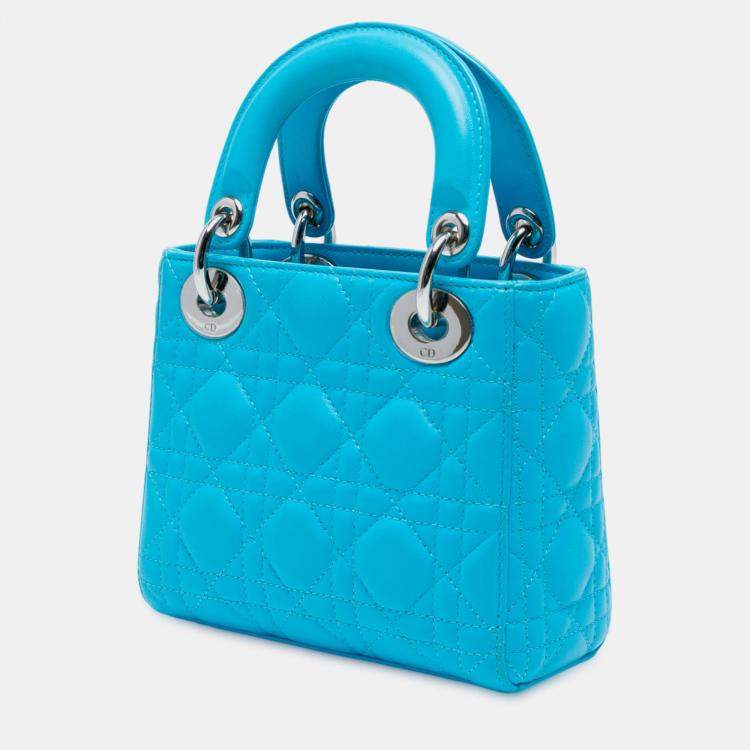 Pre Owned Dior Blue Mini Lambskin Cannage Lady Dior