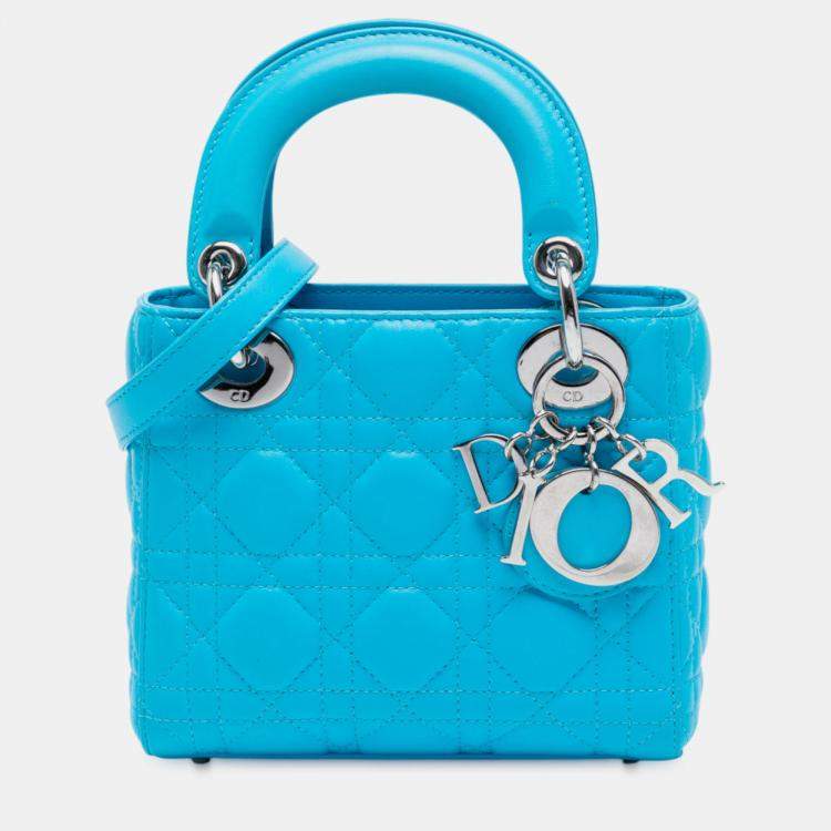 Pre Owned Dior Blue Mini Lambskin Cannage Lady Dior
