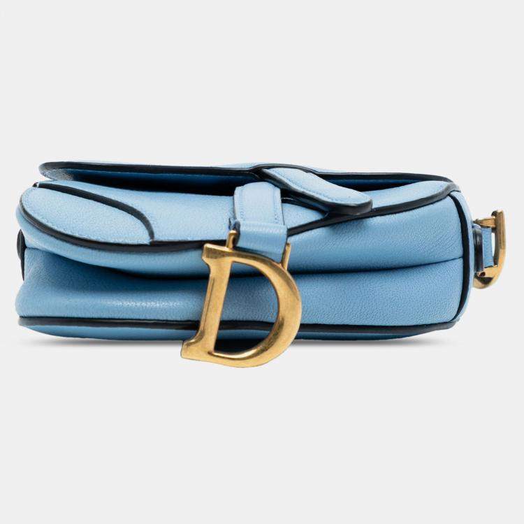 Pre Owned Dior Blue Micro Goatskin Saddle Bag