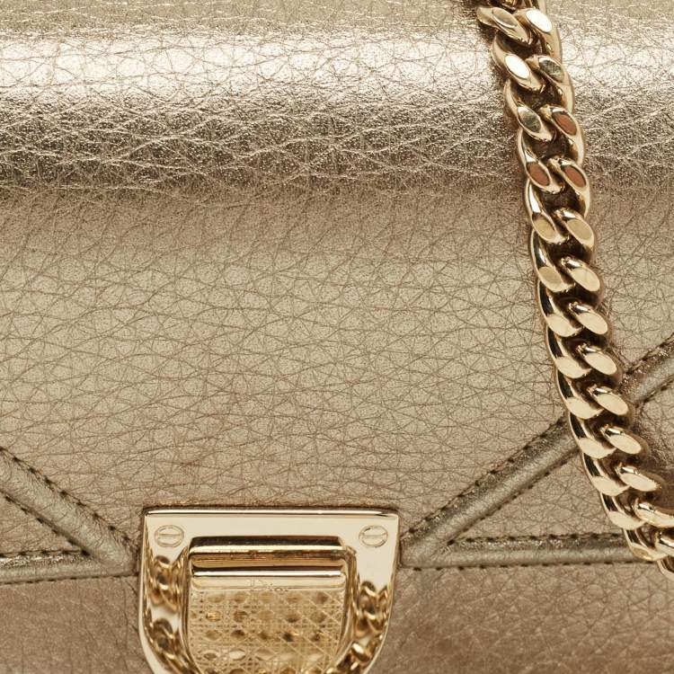 Pre Owned Dior Diorama Gold Leather Wallet On Chain