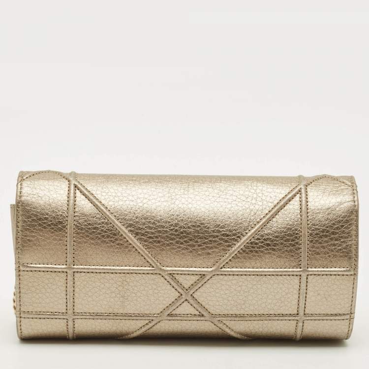 Pre Owned Dior Diorama Gold Leather Wallet On Chain