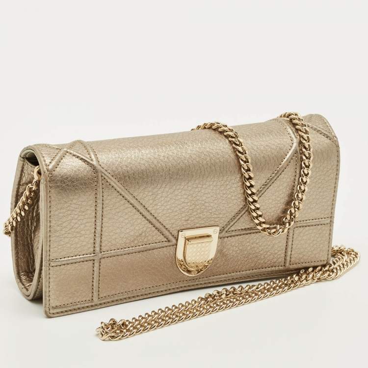 Pre Owned Dior Diorama Gold Leather Wallet On Chain