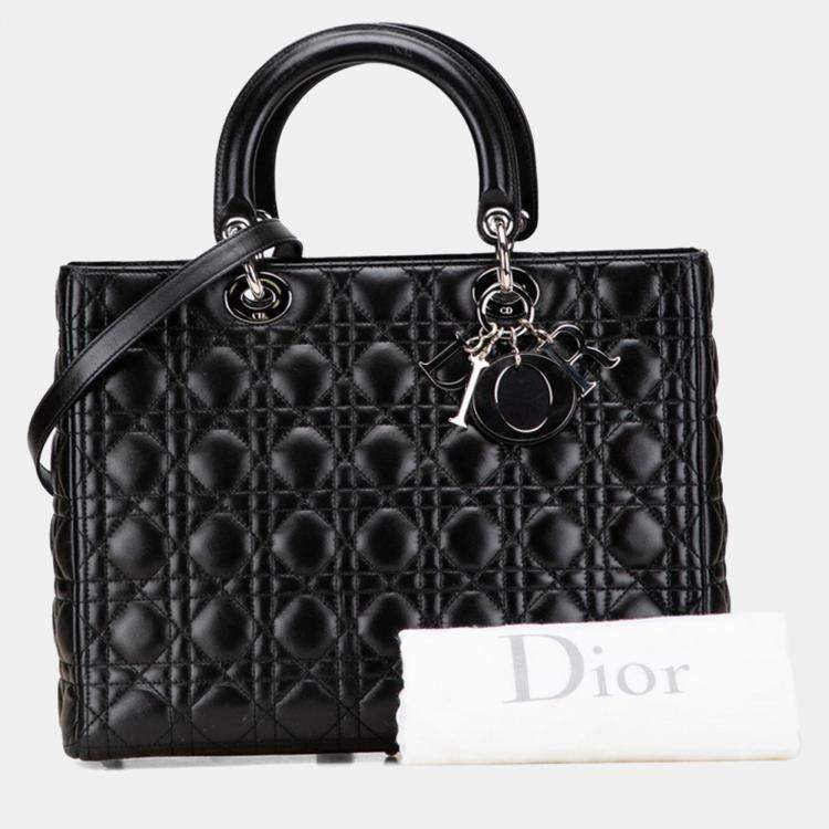 مملوكة مسبقًا Christian Dior Dior Cannage Lady Large Handbag/Shoulder Bag 2-Way Black Lambskin