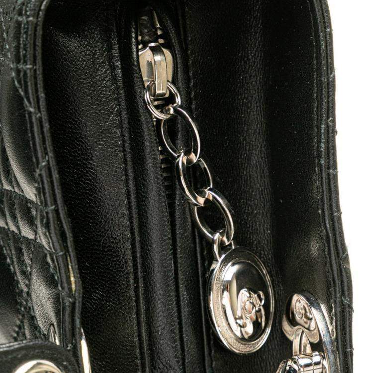 مملوكة مسبقًا Christian Dior Dior Cannage Lady Large Handbag/Shoulder Bag 2-Way Black Lambskin