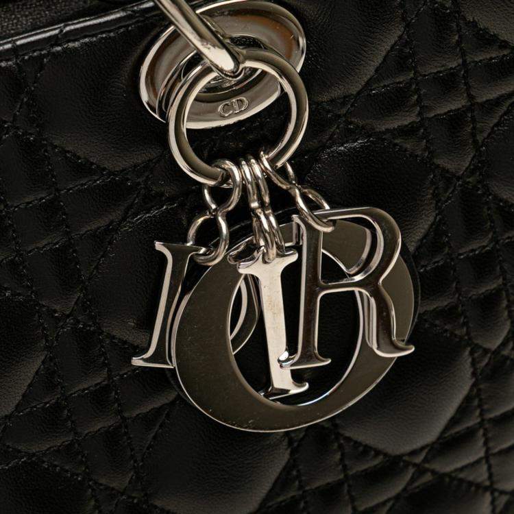 مملوكة مسبقًا Christian Dior Dior Cannage Lady Large Handbag/Shoulder Bag 2-Way Black Lambskin