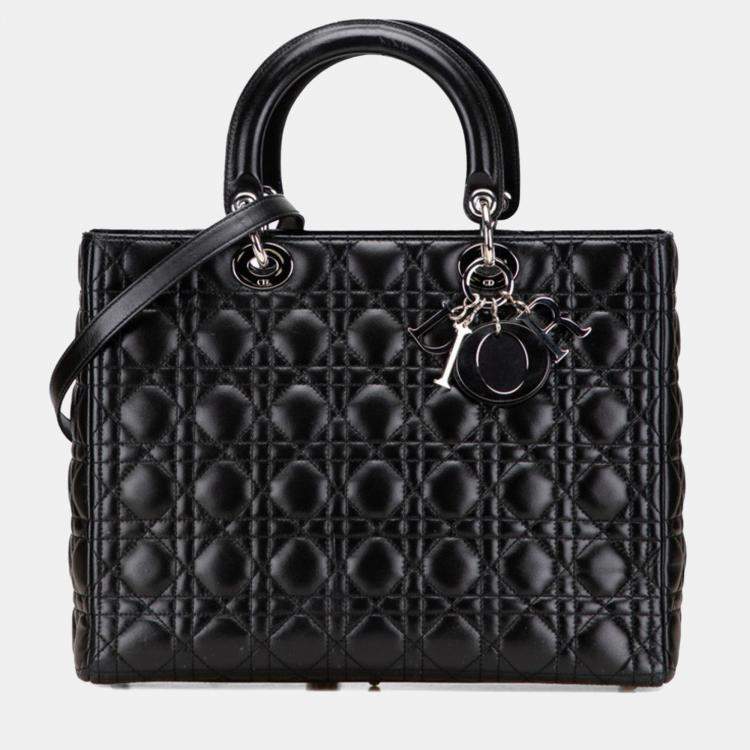 مملوكة مسبقًا Christian Dior Dior Cannage Lady Large Handbag/Shoulder Bag 2-Way Black Lambskin