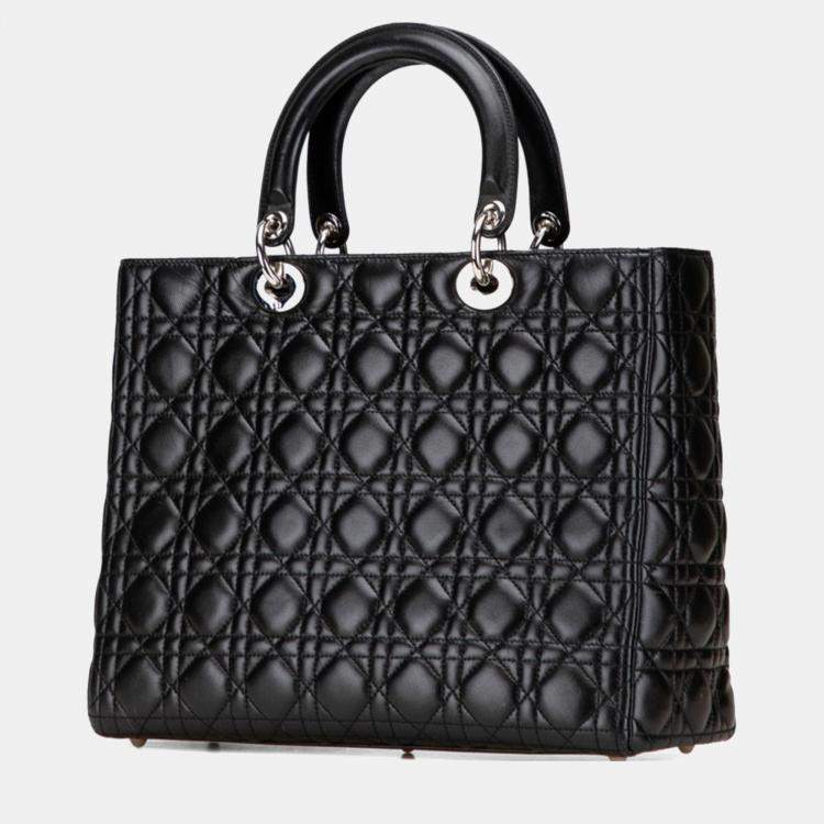 مملوكة مسبقًا Christian Dior Dior Cannage Lady Large Handbag/Shoulder Bag 2-Way Black Lambskin