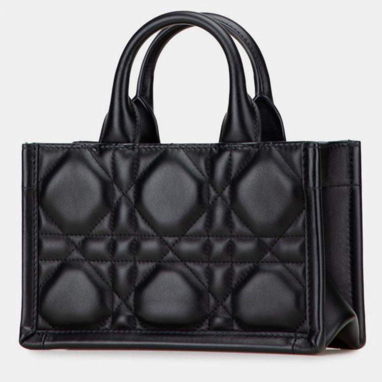 Pre Owned Christian Dior Dior Macrocannage Book Tote Mini Handbag/Shoulder Bag Black Leather