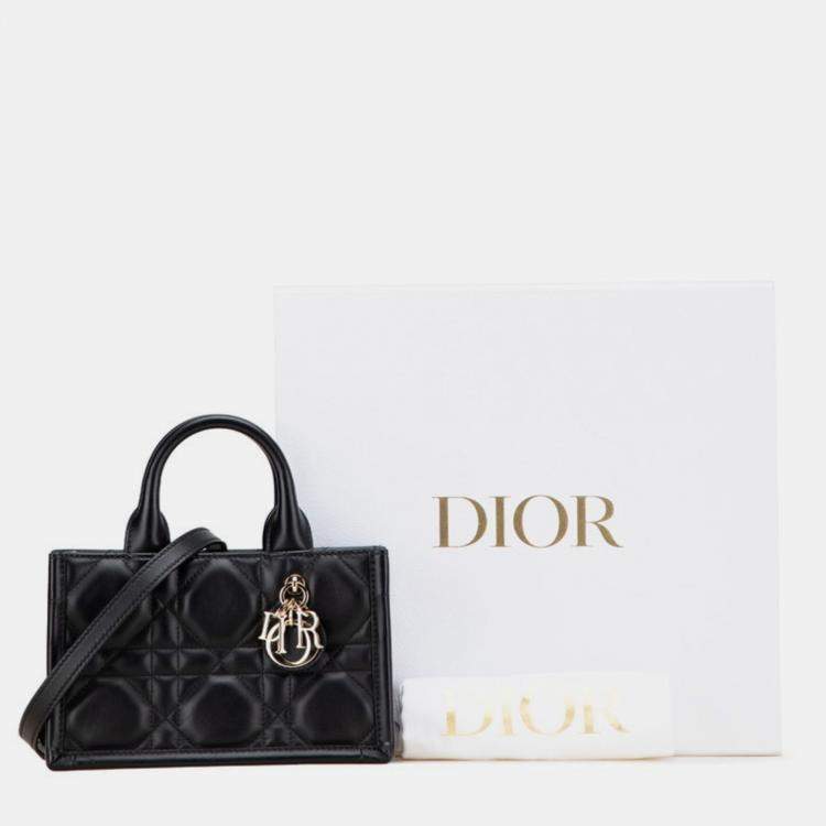 Pre Owned Christian Dior Dior Macrocannage Book Tote Mini Handbag/Shoulder Bag Black Leather