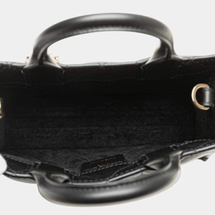 Pre Owned Christian Dior Dior Macrocannage Book Tote Mini Handbag/Shoulder Bag Black Leather
