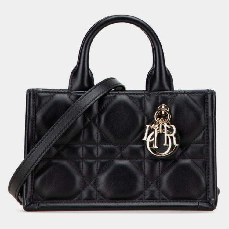 Pre Owned Christian Dior Dior Macrocannage Book Tote Mini Handbag/Shoulder Bag Black Leather