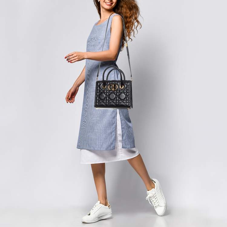 Pre Owned Dior St Honoré Medium Black Cannage Leather Tote