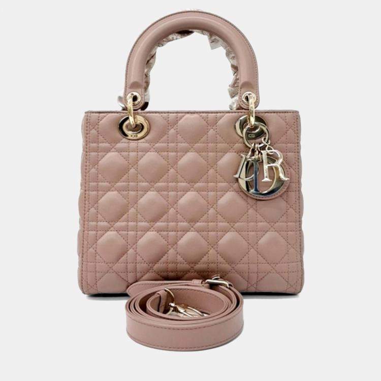 Pre Owned Dior Pink Leather Cannage Lady Bag Medium