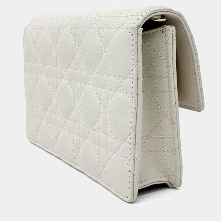 Pre Owned Dior White Leather Miss Dior Chain Pouch