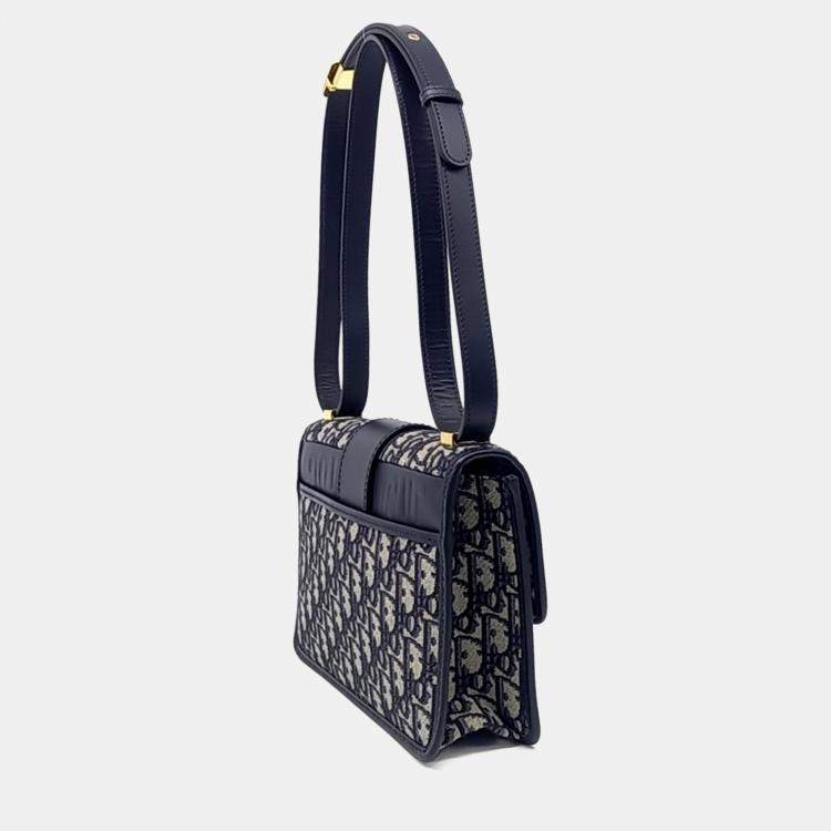 Pre Owned Dior Beige Blue Fabric Oblique 30 Montaigne Bag