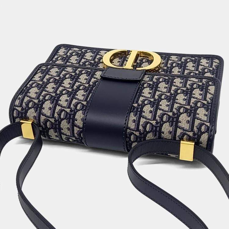 Pre Owned Dior Beige Blue Fabric Oblique 30 Montaigne Bag