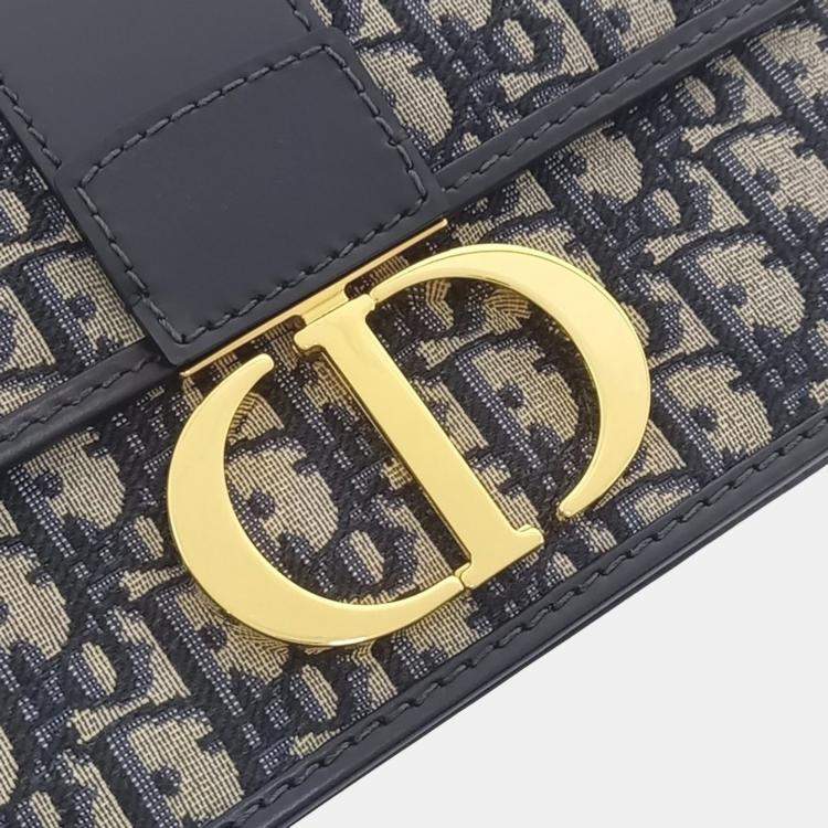Pre Owned Dior Beige Blue Fabric Oblique 30 Montaigne Bag