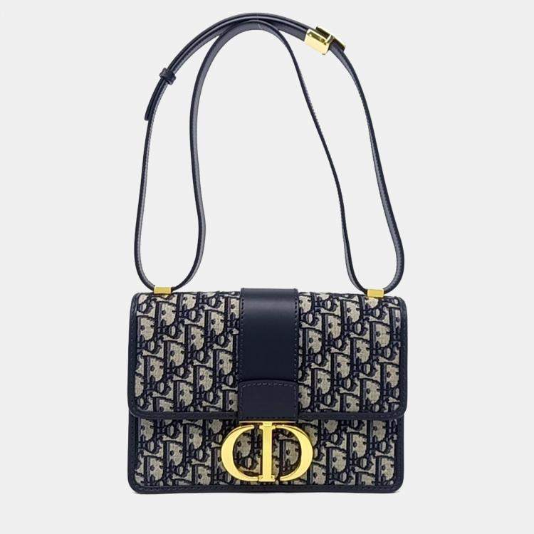 Pre Owned Dior Beige Blue Fabric Oblique 30 Montaigne Bag